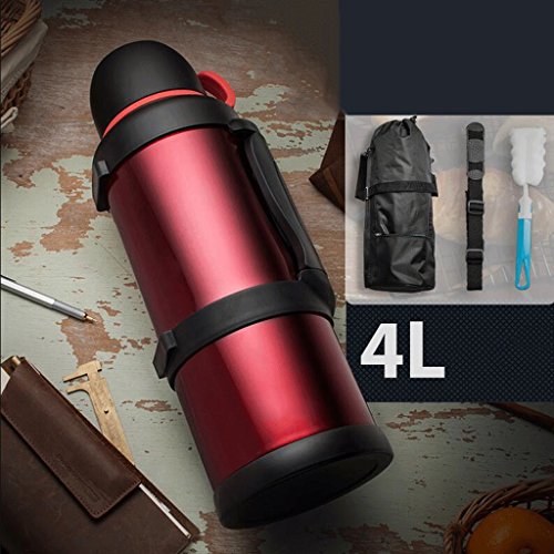 spécifications Accueil Isolation en acier inoxydable Pot Bouilloire Hôtel Isolation Coupe Voyage En plein air Pique-nique Bouteille Chaude Grande Capacité Rouge 2.8L, 4L UOMUN ( taille : 4L )