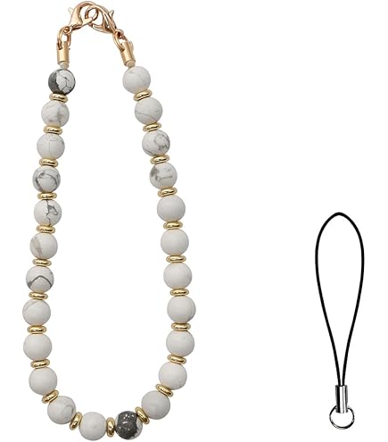 Catena Portacharm Per Cellulare - Perline Bianche, Lunghezza 18cm, Ciondolo Elegante Fatto In UK