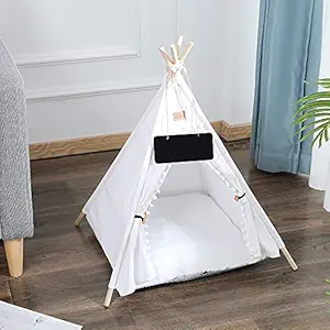 GeerDuo Pet Teepee Dog(Puppy) & Cat Bed - Portable Pet Tents & Houses for Dog(Puppy) & Cat (White)