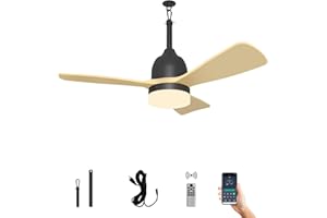 Bsteciar 92cm Deckenventilator mit Beleuchtung LED - Outdoor Deckenventilator mit APP & Fernbedienung - Lampe mit Ventilator - 6 Geschwindigkeiten, dimmbar, IP44 wasserdicht für Terrasse/Küche