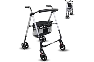 Mobiclinic®, Deambulatore per adulti, Pieghevole, Leggero, Sedile e cestino xxl, Supporto bastoni, Altezza regolabile, In alluminio, Freni a pressione, Dehesa, Ruote piene, Grigio perlato