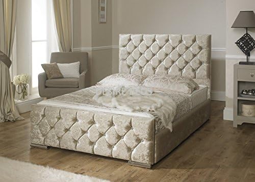 Crushed Velvet Upholstered Bed- 3ft, 4ft, 4ft6, 5ft - Available in 3 stylish colours (CHAMPAGNE GOLD VELVET, 4FT6 DOUBLE)