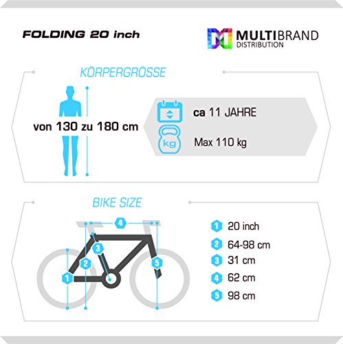 20 Zoll, Probike, Klapprad, Mountain, City, Fahrrad, Herren, Damen, Jugend, Universalgröße, 6 Gang Shimano Kettenschaltung, Folding System, STVO Beleuchtung, Komplett montiert - 8