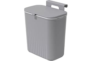 Bncxdc Kitchen Bin, Kitchen Waste Bin with Cover, 9.5 Litres Under Counter Trash Can, Wall Mounted Rubbish Can for Home Cabinet Bathroom Office, Gray