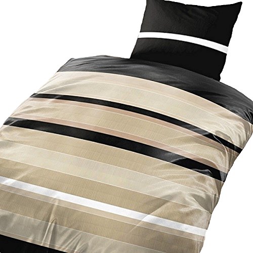 3 tlg Bettwäsche 200 x 200 cm Übergröße schwarz beige Microfaser Doppelbett Garnitur