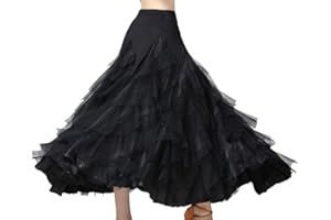 YAOTT Mujer Falda Larga de Cintura Alta Elástica Volante Danza Latina Falda Flamenca Competencia de Tango Faldas de Baile Moderno