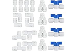 KLYNGTSK 20 PCS Raccord Tuyau Eau Frigo Americain 1/4" Kit Raccordement Frigo Americain Kit Filtre à Eau Universel Raccord de Connecteur pour Réfrigérateur Tuyau (Type Y + T + I + L + Robinet d'Arrêt)