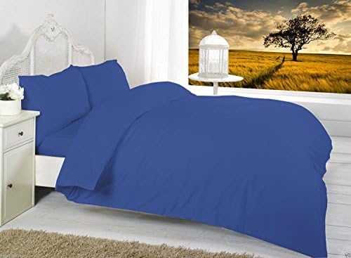 BEDWAY Luxury 68 Pick Polycotton Plain Dyed Duvet Cover / Quilt Cover with Free Pillow Pair Cases (Double, Royal)