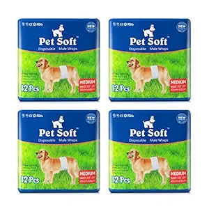 Pet Soft Disposable Male Wrap Dog Diaper 12-72 pcs (48 Count M, White)