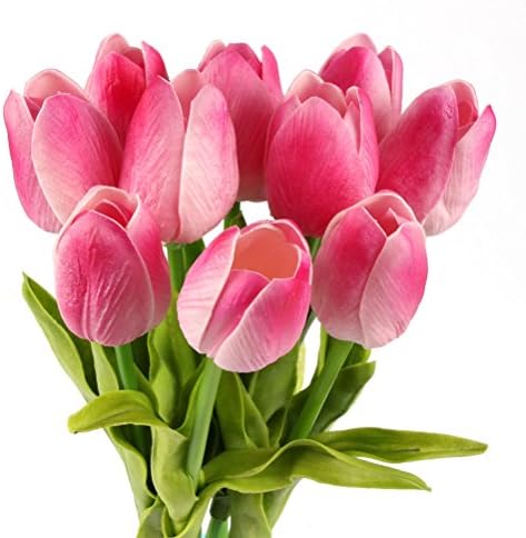 Vioela 10pcs Elegant Soft Touch Tulip Flower Latex Artificial Flexible Bendable Stems Flowers for Wedding Bouquets Garden Decor Birthday Christmas Gift - Pink