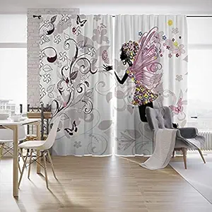 FASHION POINT 3D Girl Digital Printed Polyester Fabric Curtains for Bed Room, Kids Room, Colour White Window/Door/Long Door (D.N.1339) (2, 4 x 5 Feet (Size: 48 x 60 Inch) Window)