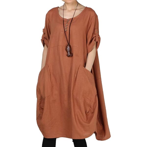 Minibee Women's Ruffle Oversize Casual Midi Dresses with Pockets, Brown, S: Buy Online at Best Price in UAE