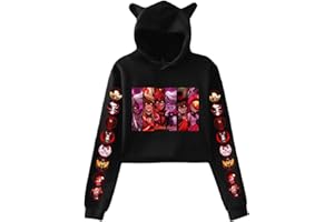 LKY STAR Anime Hazbin Hotel Sweatshirts for Women Girl Angel Dust/Alastor Cosplay Hoodies Cute Cat Ear Pullover Tops