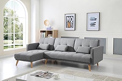 Bobochic SCANDINAVE - Canapé d angle réversible convertible - 267x151x88cm - Gris clair