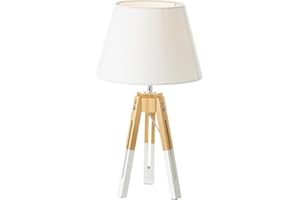 LOLAhome Lámpara de sobremesa nórdica blanca de madera para salón Vitta