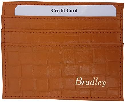 PERSONALISED PREMIUM RFID BLOCKING LEATHER CREDIT CARD CASE (Orange) With Gift Box By Hydestyle