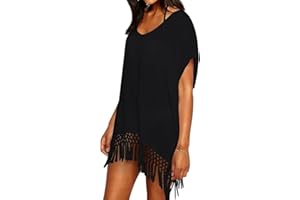 Chalier Damen Chiffon Strandkleid Sommer Bikini Cover Up Strandponcho mit Quasten MEHRWEG