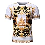 VEMOW Sommer Männer Sommer Casual Täglichen Afrikanischen Print O Neck Pullover Kurzarm T-Shirt Top Bluse Pulli Tees(Mehrfarbig 2, EU-54/CN-L)