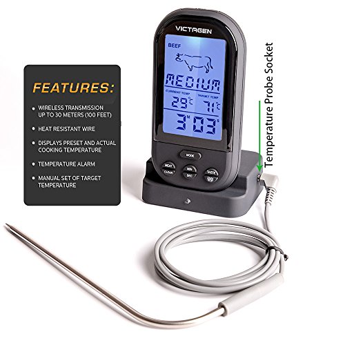 Victagen intelligentes wireless Fernbedienung Fleisch Thermometer, Outdoor tragbares elektronisches Thermometer für Essen Kochen&Grill, Backen Thermometer mit Countdown Küchenzeituhr - 4