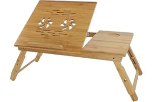 KKTONER Bambusowy stolik pod laptopa Regulowana wysokość podstawy monitora Taca na łóżko składana