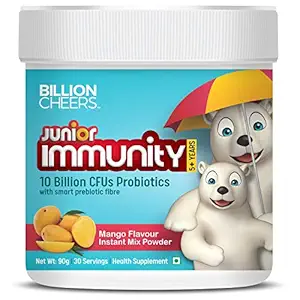 BillionCheers Probiotic Drink for Kids | Build Immunity Naturally Booster, Better Digestion for Growing Children | Sugar Free 30 Servings | Mango Flavour, 5 Years and Above