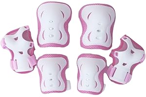 FAXIANTHER Kids 6PCS Safety Protective Gear Knee Elbow Wrist Pads Set Girls Boys Adjustable Collision Avoidance Skate Roller Blading Cycling Knee Braces Elbow Guards Wrist Support Protector Kneepad Pink