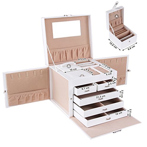 Songmics XXL Schmuckkästchen abschließbar mit spiegel Schublade und Mini-Box 5 Schichten mit 5 Schubladen Weiss JBC05W - 7