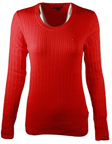 Preisvergleich Produktbild Tommy Hilfiger Womens Scoop Neck Cable Knit Sweater (Large, Red)