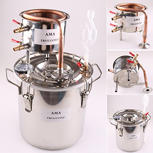 DIY Home Distiller Moonshine Still Stainless Boiler Thermometer Wine Whisky Essential Oil Water Brewing Kit (12 L Litre, Copper)