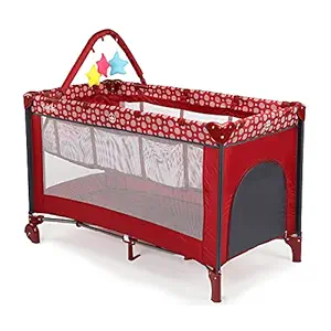 Luvlap Elegant Baby Playpen Playard for Kids/Toddlers, Folding Baby Bed Cum Cot/Convertible Crib - (Red)