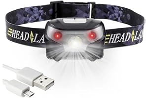 TTECH LED Headlamp Head Torch Rechargeable, 150 Lumens Super Bright with 3 Lights and 5 Lighting Modes, Waterproof Headlight Flashlight with Red Warning Lights for Cycling Hiking, 30 Hours Runtime