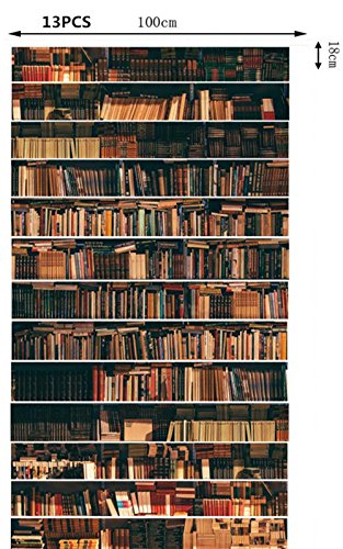 FLFK 3D Simulación Librero auto-adhesivos Pegatinas de Escalera pared