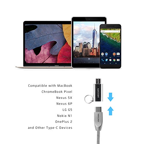 Micro USB auf TYPE C Adapter,MAXAH Type C Konverter Adapter Aluminium-Legierung Gehäuse,mit Schlüsselring 2er Set (Silber) - 4