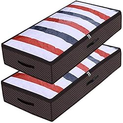 homyfort Sac de rangement Sous Lit 2 pièces, Closet Organizer Sac souple, Pliable, Poignées durables, pour vêtements, Couettes, Literie, oreillers, rideaux, 90 litres, 100 x 50 x 18 cm Brown, X3KR100L