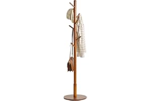 IBUYKE Freistehende Kleiderständer in Baumform, Garderobenständer Holz Bodenständer, Standgarderobe Runde Basis, Mit 8 Haken, Für Kleidung, Taschen, Hüte, Wohnzimmer, Flur, Braun WD-113