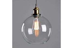 MENGJAY Vetro lampadario a sospensione in stile vintage industriale in vetro trasparente a sfera rotonda paralume da soffitto per casa ufficio camera da letto caffetteria