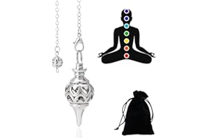 CJQRL Silber Metallpendel, Pendel Esoterik, Pendulum, Kugelpendel, mit Kette, für Radiästhesie Spitze Pendulum Healing Reiki Energietherapie Meditation Tensor(1)