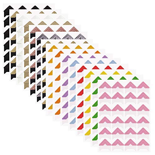 15 hojas de esquinas de montaje de fotos, FineGood autoadhesivo de papel para manualidades, álbumes de recortes, agenda personal, cuaderno organizador, 14 colores
