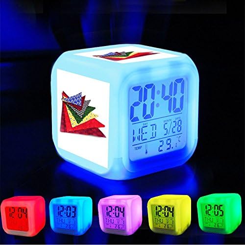 Alarm Clock 7 LED Color Changing Wake Up Bedroom with Data and Temperature Display (Changable Color) Customize the pattern-116.dog bandanas pet grooming cute accessories