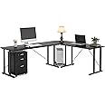 ROYAL POLAR L-Shaped Desk with CPU Stand Corner Computer Desk with Storage Shelves Wooden Desktop Home Office Desk Grid Shelving Workstation for Gaming & Writing (Black, Extra Large)