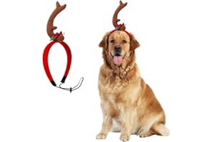 ANIAC Dog Antlers Headband Christmas Dog Outfit for Small to Large Dogs Reindeer Costume Pet Elk Head Accessories (Brown, Small to Large)