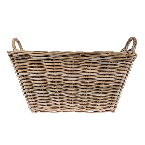 Kaminholzkorb handgeflochten Rattan rechteckig in natürlichem Grau, 60x45x32 cm
