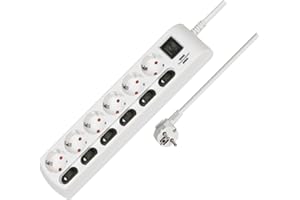 Brennenstuhl Steckdosenleiste einzeln schaltbar 6-fach mit 2-poligen Schaltern (Steckerleiste mit 1x Hauptschalter und 6x Geräteschalter, Mehrfachsteckdose 2m Kabel, erhöhter Berührungsschutz) weiß