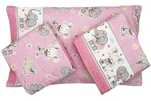 BIANCALUNA MARENA BIANCALUNA Completo Lenzuola Culla Lettino In Flanella Di Puro Cotone Set 3 pezzi (Turi Rosa)