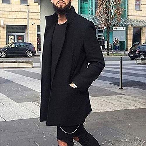 Longra Herren Wollmantel Lange Jacke Mit Reverskragen Slim Fit Trenchcoat Outwear Herren Stilvoller Wollmantel Wintermantel Business & Freizeit Winter Jacke Warm Wolljacke Männer Parka (M, Schwarz)