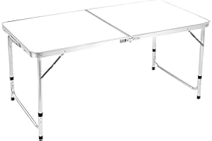 BARGAIN FACTORY 4ft Heavy Duty Folding Table Picnic Table Sturdy Metal Frame With Handle, Adjustable Height Portable Waterproof Easy to Carry Ideal for BBQ Party Camping, Beach, Indoor & Outdoor Use