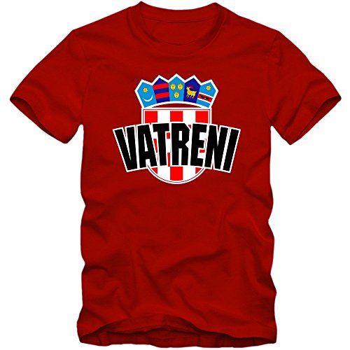 Kroatien EM 2016 #4 EM T-Shirt | Herren | HRVATSKA | Kockasti | Trikot | Nationalmannschaft, Farbe:Rot (Red L190);Größe:S