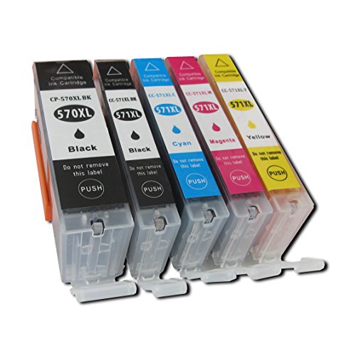 ESMOnline 5 komp. XL Druckerpatronen für Canon Pixma TS5050 TS5051 TS5053 TS5055 TS6050 TS6051 TS6052 TS8050 TS8051 TS8052 TS8053 TS9050 TS9055 1 x schwarz 1 x photoschwarz 1 x blau 1 x rot 1 x yellow