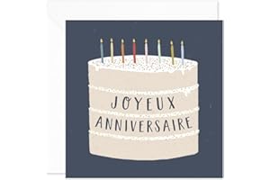 popcarte • Carte Anniversaire • Gateau • En français • 1 Carte & 1 Enveloppe Blanche Incluse • Format 14x14cm Pliée • Papier Haut de Gamme (300g/m²) • Idéal pour souhaiter un Joyeux Anniversaire