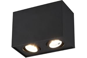 ‎MEINEWUNSCHLEUCHTE meineWunschleuchte Eckiger Aufbaustrahler 2-flammig aus Metall Schwarz matt, Breite 17,8cm